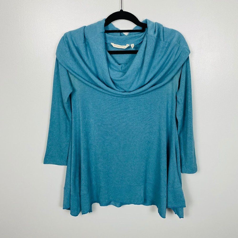 Soft Surroundings Size XS Blue B'Call Long Sleeve Cowl Neck Tunic Sweater Top